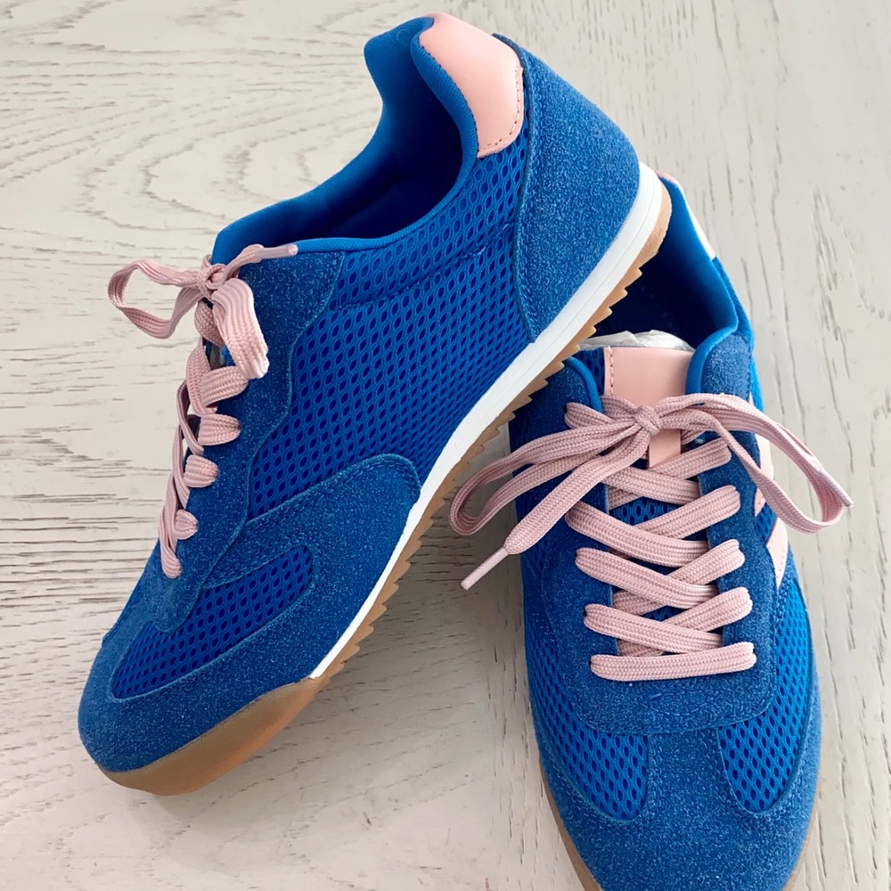 La Sheelah Royal Blue Light Pink Casual Fashion Slip-on Tie Nonskid Sneakers 8